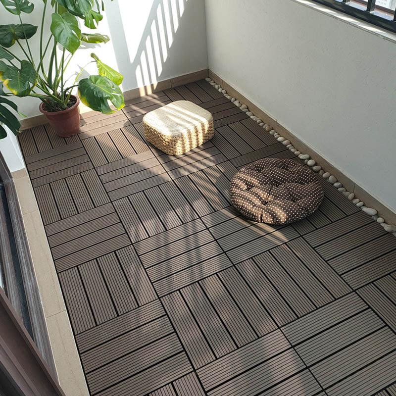 Classical Wood Outdoor Flooring Interlocking Patio Flooring Tiles Brown Grey 10.7 sq ft. - 11 Pieces Clearhalo 'Home Improvement' 'home_improvement' 'home_improvement_outdoor_deck_tiles_planks' 'Outdoor Deck Tiles & Planks' 'Outdoor Flooring & Tile' 'Outdoor Remodel' 'outdoor_deck_tiles_planks' 7465079