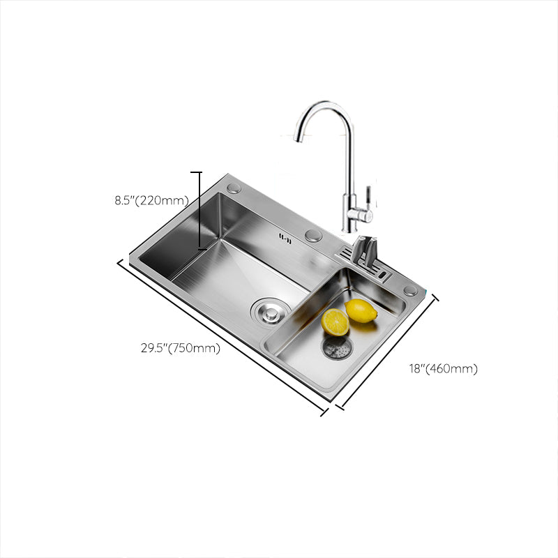 Soundproof Kitchen Sink Overflow Hole Design Stainless Steel Kitchen Sink with Faucet Clearhalo 'Home Improvement' 'home_improvement' 'home_improvement_kitchen_sinks' 'Kitchen Remodel & Kitchen Fixtures' 'Kitchen Sinks & Faucet Components' 'Kitchen Sinks' 'kitchen_sinks' 7465393