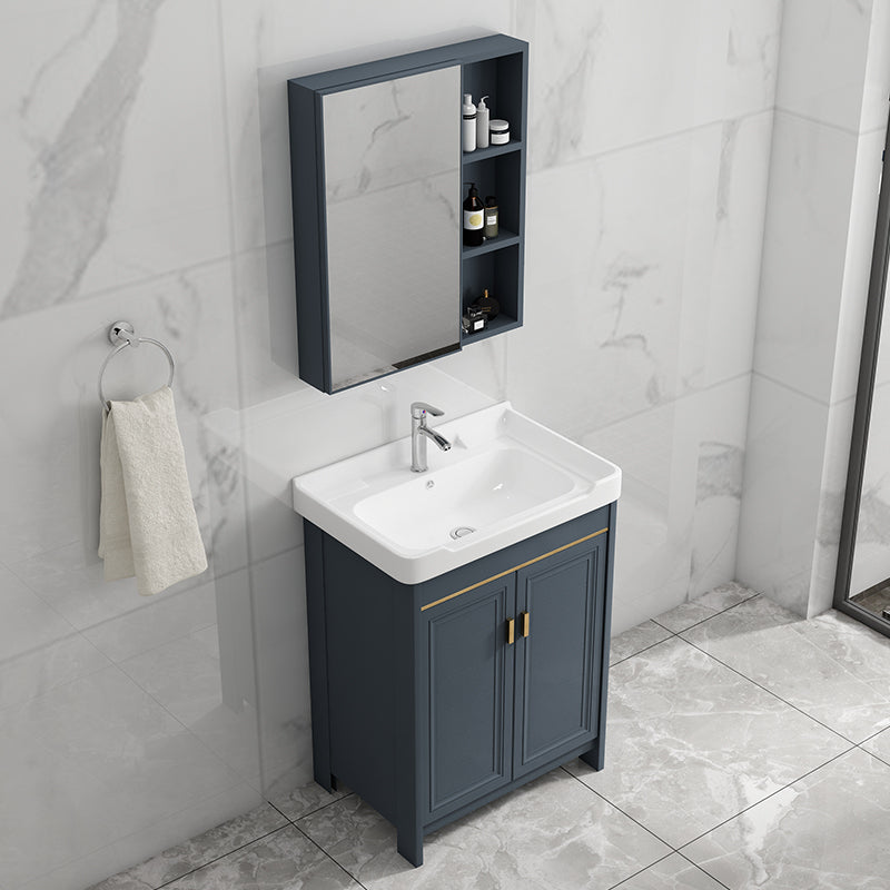 Single Blue Freestanding Bathroom Vanity Modern Metal Base Bath Vanity Clearhalo 'Bathroom Remodel & Bathroom Fixtures' 'Bathroom Vanities' 'bathroom_vanities' 'Home Improvement' 'home_improvement' 'home_improvement_bathroom_vanities' 7470798
