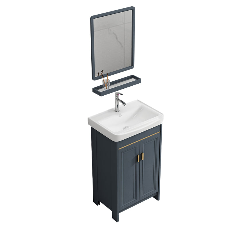 Single Blue Freestanding Bathroom Vanity Modern Metal Base Bath Vanity Clearhalo 'Bathroom Remodel & Bathroom Fixtures' 'Bathroom Vanities' 'bathroom_vanities' 'Home Improvement' 'home_improvement' 'home_improvement_bathroom_vanities' 7470810