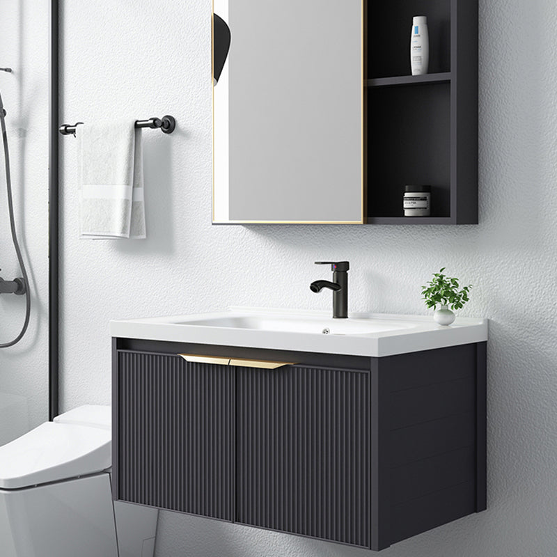 Glam Bath Vanity Single Sink Wall Mounted Metal Frame 2 Doors Mirror Grey Vanity Clearhalo 'Bathroom Remodel & Bathroom Fixtures' 'Bathroom Vanities' 'bathroom_vanities' 'Home Improvement' 'home_improvement' 'home_improvement_bathroom_vanities' 7470850