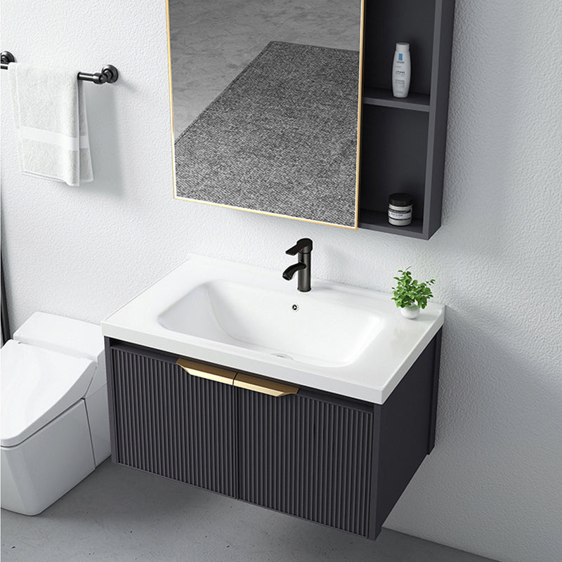 Glam Bath Vanity Single Sink Wall Mounted Metal Frame 2 Doors Mirror Grey Vanity Clearhalo 'Bathroom Remodel & Bathroom Fixtures' 'Bathroom Vanities' 'bathroom_vanities' 'Home Improvement' 'home_improvement' 'home_improvement_bathroom_vanities' 7470852