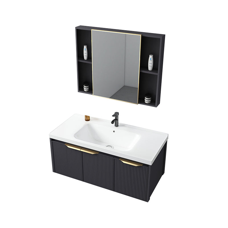 Glam Bath Vanity Single Sink Wall Mounted Metal Frame 2 Doors Mirror Grey Vanity Clearhalo 'Bathroom Remodel & Bathroom Fixtures' 'Bathroom Vanities' 'bathroom_vanities' 'Home Improvement' 'home_improvement' 'home_improvement_bathroom_vanities' 7470856
