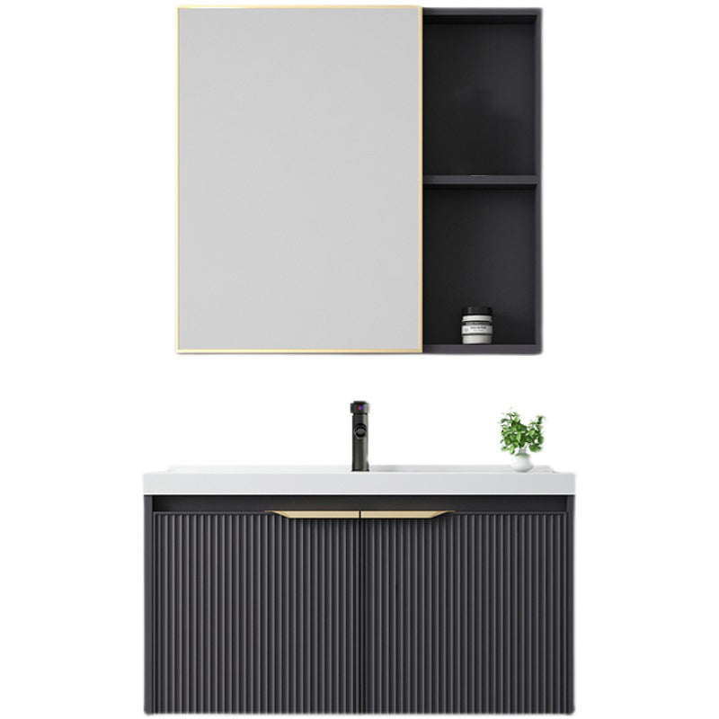 Glam Bath Vanity Single Sink Wall Mounted Metal Frame 2 Doors Mirror Grey Vanity Clearhalo 'Bathroom Remodel & Bathroom Fixtures' 'Bathroom Vanities' 'bathroom_vanities' 'Home Improvement' 'home_improvement' 'home_improvement_bathroom_vanities' 7470865