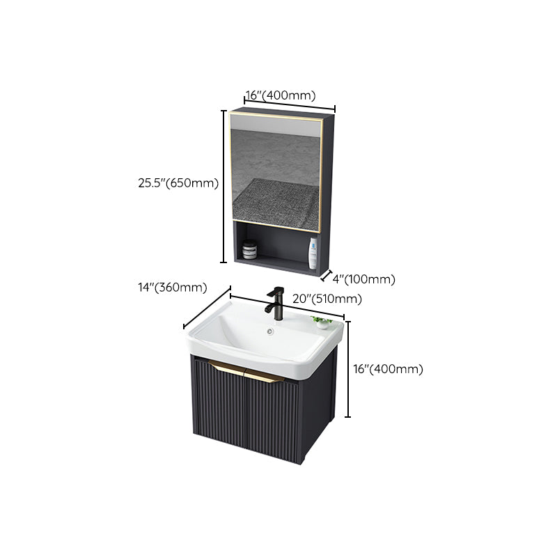 Glam Bath Vanity Single Sink Wall Mounted Metal Frame 2 Doors Mirror Grey Vanity Clearhalo 'Bathroom Remodel & Bathroom Fixtures' 'Bathroom Vanities' 'bathroom_vanities' 'Home Improvement' 'home_improvement' 'home_improvement_bathroom_vanities' 7470884