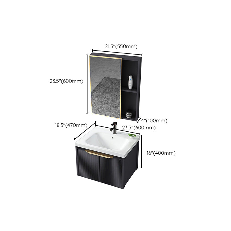 Glam Bath Vanity Single Sink Wall Mounted Metal Frame 2 Doors Mirror Grey Vanity Clearhalo 'Bathroom Remodel & Bathroom Fixtures' 'Bathroom Vanities' 'bathroom_vanities' 'Home Improvement' 'home_improvement' 'home_improvement_bathroom_vanities' 7470885