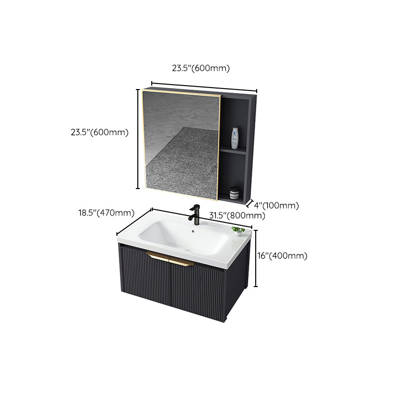 Glam Bath Vanity Single Sink Wall Mounted Metal Frame 2 Doors Mirror Grey Vanity Clearhalo 'Bathroom Remodel & Bathroom Fixtures' 'Bathroom Vanities' 'bathroom_vanities' 'Home Improvement' 'home_improvement' 'home_improvement_bathroom_vanities' 7470887