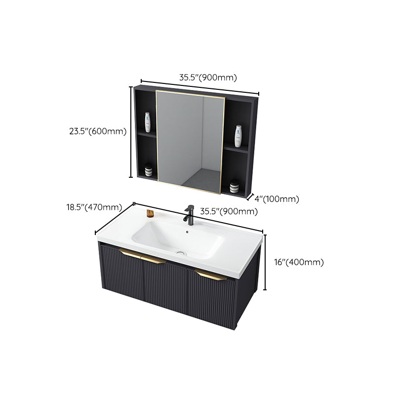 Glam Bath Vanity Single Sink Wall Mounted Metal Frame 2 Doors Mirror Grey Vanity Clearhalo 'Bathroom Remodel & Bathroom Fixtures' 'Bathroom Vanities' 'bathroom_vanities' 'Home Improvement' 'home_improvement' 'home_improvement_bathroom_vanities' 7470888