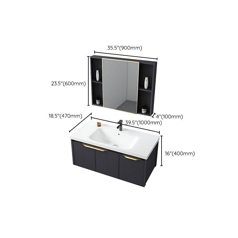 Glam Bath Vanity Single Sink Wall Mounted Metal Frame 2 Doors Mirror Grey Vanity Clearhalo 'Bathroom Remodel & Bathroom Fixtures' 'Bathroom Vanities' 'bathroom_vanities' 'Home Improvement' 'home_improvement' 'home_improvement_bathroom_vanities' 7470889