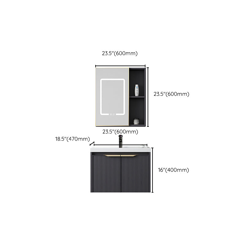 Glam Bath Vanity Single Sink Wall Mounted Metal Frame 2 Doors Mirror Grey Vanity Clearhalo 'Bathroom Remodel & Bathroom Fixtures' 'Bathroom Vanities' 'bathroom_vanities' 'Home Improvement' 'home_improvement' 'home_improvement_bathroom_vanities' 7470890