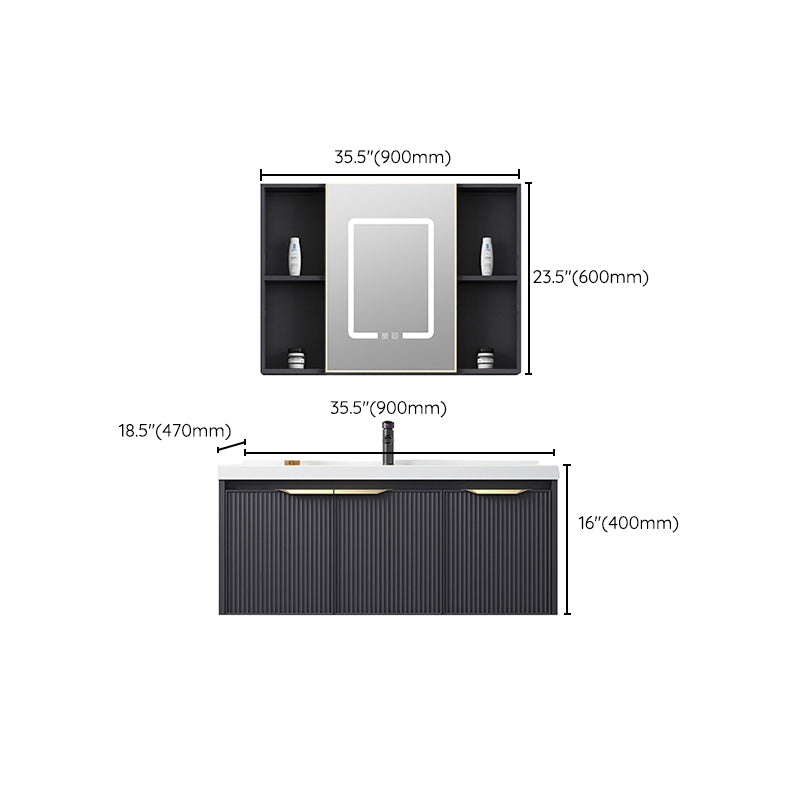 Glam Bath Vanity Single Sink Wall Mounted Metal Frame 2 Doors Mirror Grey Vanity Clearhalo 'Bathroom Remodel & Bathroom Fixtures' 'Bathroom Vanities' 'bathroom_vanities' 'Home Improvement' 'home_improvement' 'home_improvement_bathroom_vanities' 7470893