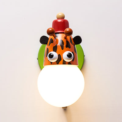 Animal Head Kindergarten Wall Light Metal Single Light Modern Cute Sconce Lamp in Green Green A Clearhalo 'Wall Lamps & Sconces' 'Wall Lights' Lighting' 74709