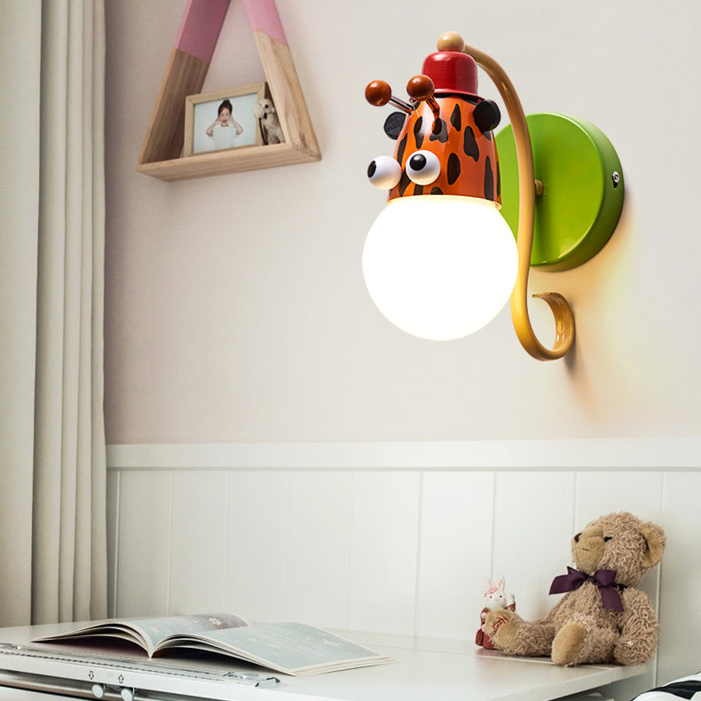 Animal Head Kindergarten Wall Light Metal Single Light Modern Cute Sconce Lamp in Green Clearhalo 'Wall Lamps & Sconces' 'Wall Lights' Lighting' 74711