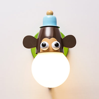 Animal Head Kindergarten Wall Light Metal Single Light Modern Cute Sconce Lamp in Green Green B Clearhalo 'Wall Lamps & Sconces' 'Wall Lights' Lighting' 74712