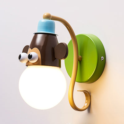 Animal Head Kindergarten Wall Light Metal Single Light Modern Cute Sconce Lamp in Green Clearhalo 'Wall Lamps & Sconces' 'Wall Lights' Lighting' 74713