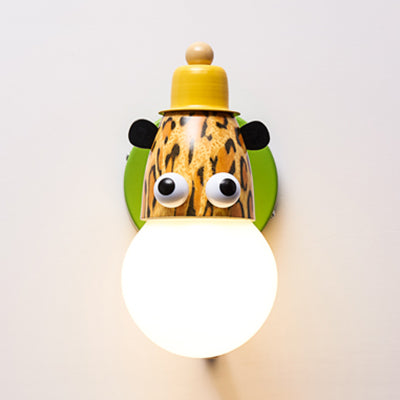 Animal Head Kindergarten Wall Light Metal Single Light Modern Cute Sconce Lamp in Green Green C Clearhalo 'Wall Lamps & Sconces' 'Wall Lights' Lighting' 74715