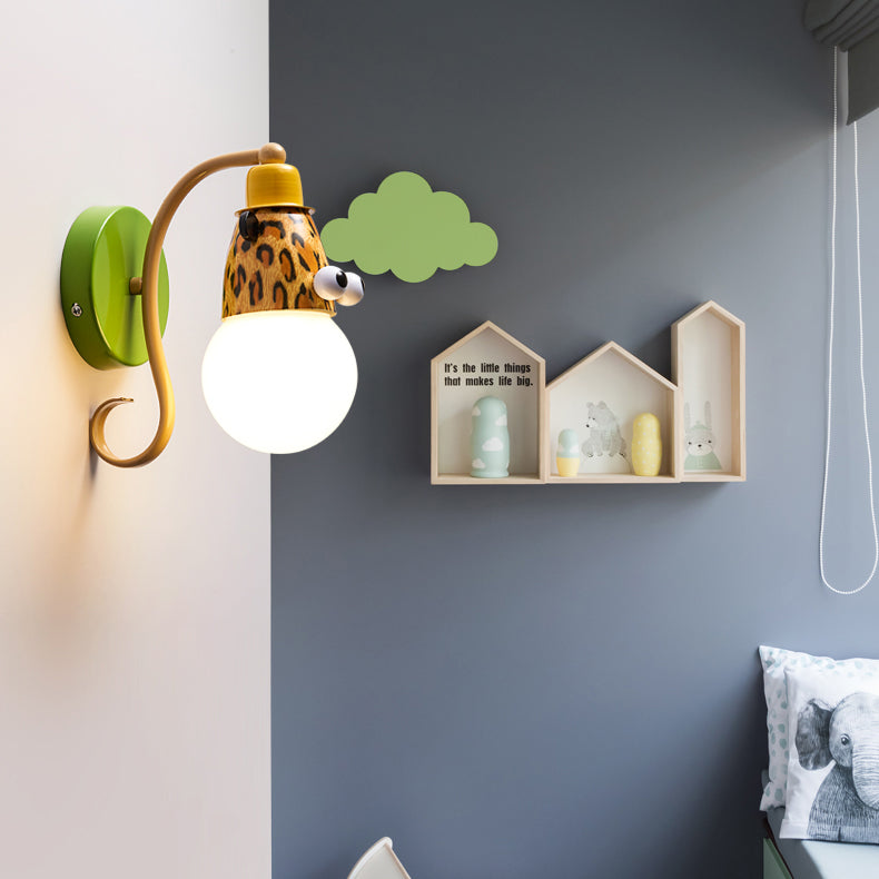 Animal Head Kindergarten Wall Light Metal Single Light Modern Cute Sconce Lamp in Green Clearhalo 'Wall Lamps & Sconces' 'Wall Lights' Lighting' 74717