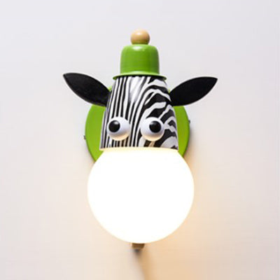 Animal Head Kindergarten Wall Light Metal Single Light Modern Cute Sconce Lamp in Green Green D Clearhalo 'Wall Lamps & Sconces' 'Wall Lights' Lighting' 74719