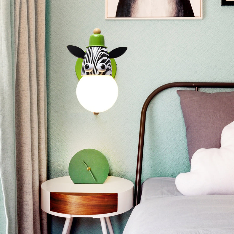 Animal Head Kindergarten Wall Light Metal Single Light Modern Cute Sconce Lamp in Green Clearhalo 'Wall Lamps & Sconces' 'Wall Lights' Lighting' 74721