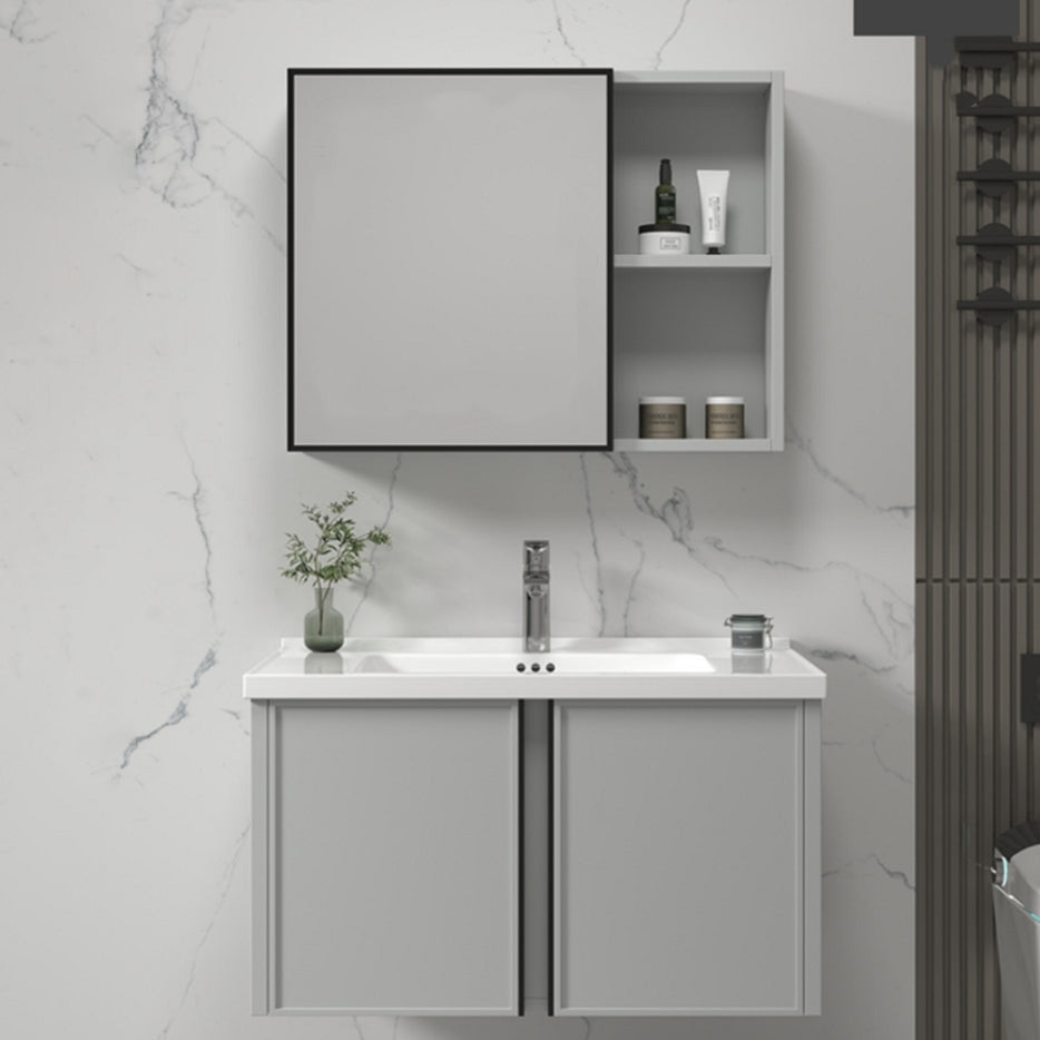 Modern Gray Bath Vanity Metal Frame Single Rectangular Wall Mount Sink Vanity Clearhalo 'Bathroom Remodel & Bathroom Fixtures' 'Bathroom Vanities' 'bathroom_vanities' 'Home Improvement' 'home_improvement' 'home_improvement_bathroom_vanities' 7476401