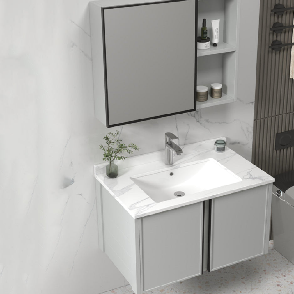 Modern Gray Bath Vanity Metal Frame Single Rectangular Wall Mount Sink Vanity Clearhalo 'Bathroom Remodel & Bathroom Fixtures' 'Bathroom Vanities' 'bathroom_vanities' 'Home Improvement' 'home_improvement' 'home_improvement_bathroom_vanities' 7476404