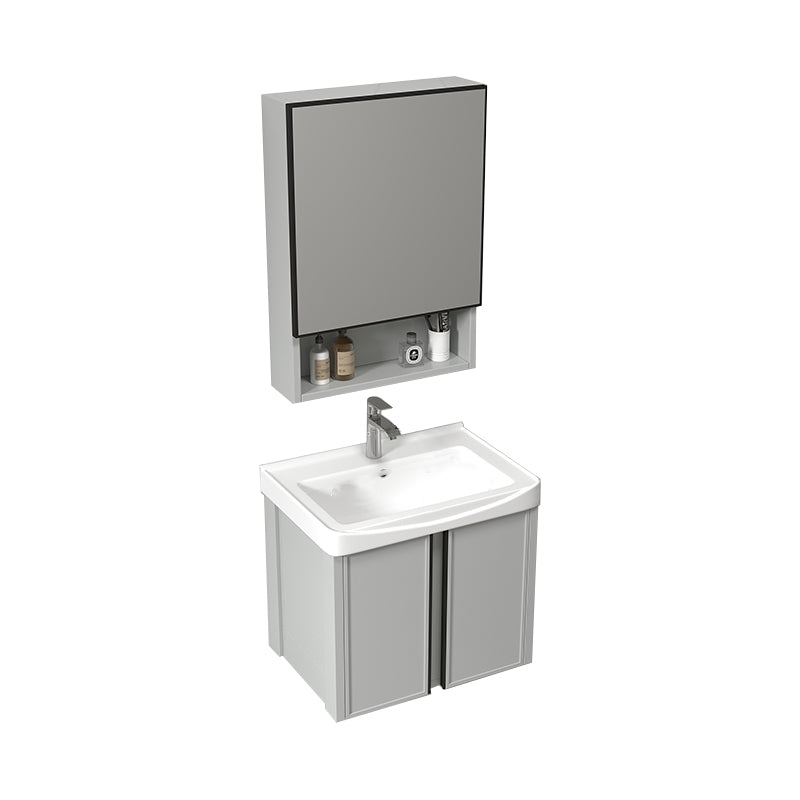 Modern Gray Bath Vanity Metal Frame Single Rectangular Wall Mount Sink Vanity Vanity & Faucet & Mirror Cabinet 20"L x 14"W x 18"H Ceramic Clearhalo 'Bathroom Remodel & Bathroom Fixtures' 'Bathroom Vanities' 'bathroom_vanities' 'Home Improvement' 'home_improvement' 'home_improvement_bathroom_vanities' 7476412