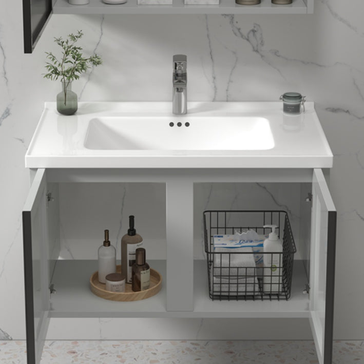 Modern Gray Bath Vanity Metal Frame Single Rectangular Wall Mount Sink Vanity Clearhalo 'Bathroom Remodel & Bathroom Fixtures' 'Bathroom Vanities' 'bathroom_vanities' 'Home Improvement' 'home_improvement' 'home_improvement_bathroom_vanities' 7476413