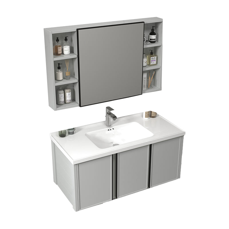 Modern Gray Bath Vanity Metal Frame Single Rectangular Wall Mount Sink Vanity Vanity & Faucet & Mirror Cabinet 40"L x 19"W x 18"H Ceramic Clearhalo 'Bathroom Remodel & Bathroom Fixtures' 'Bathroom Vanities' 'bathroom_vanities' 'Home Improvement' 'home_improvement' 'home_improvement_bathroom_vanities' 7476414