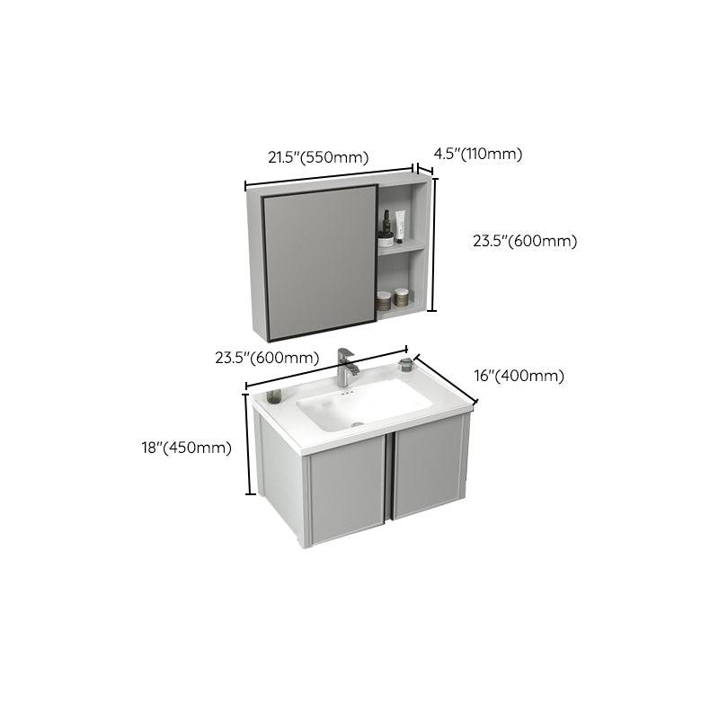 Modern Gray Bath Vanity Metal Frame Single Rectangular Wall Mount Sink Vanity Clearhalo 'Bathroom Remodel & Bathroom Fixtures' 'Bathroom Vanities' 'bathroom_vanities' 'Home Improvement' 'home_improvement' 'home_improvement_bathroom_vanities' 7476421