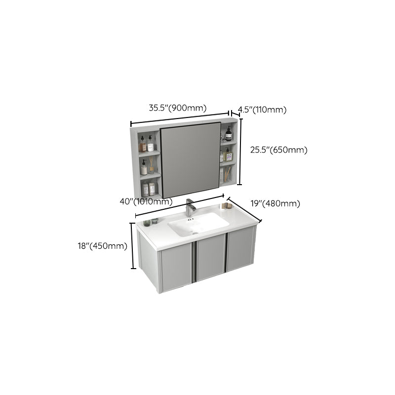 Modern Gray Bath Vanity Metal Frame Single Rectangular Wall Mount Sink Vanity Clearhalo 'Bathroom Remodel & Bathroom Fixtures' 'Bathroom Vanities' 'bathroom_vanities' 'Home Improvement' 'home_improvement' 'home_improvement_bathroom_vanities' 7476430