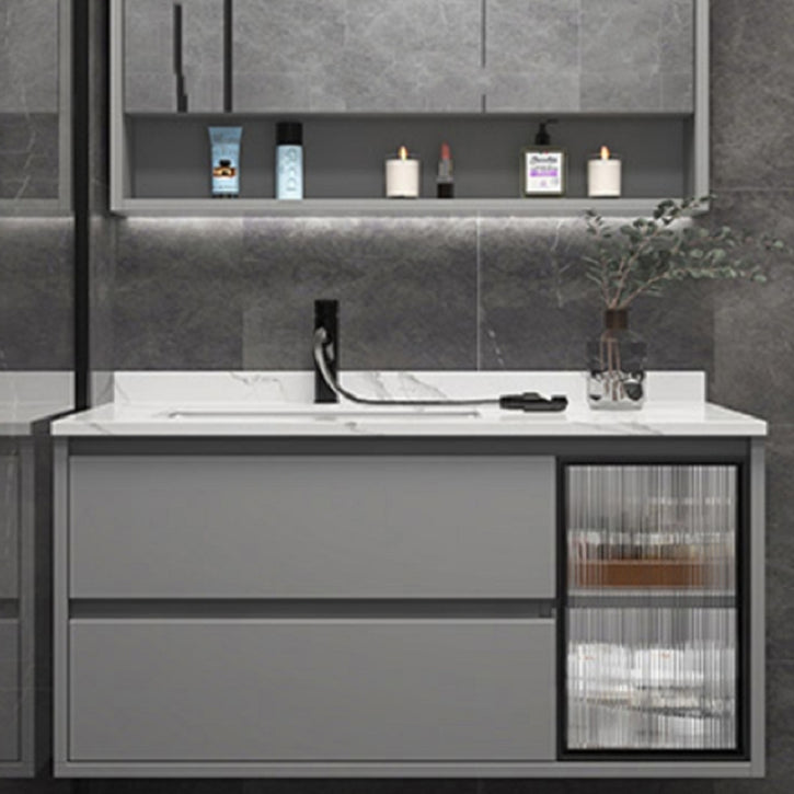 Modern Vanity Set Single Gray Rectangular Wall Mount Bath Vanity Clearhalo 'Bathroom Remodel & Bathroom Fixtures' 'Bathroom Vanities' 'bathroom_vanities' 'Home Improvement' 'home_improvement' 'home_improvement_bathroom_vanities' 7476434