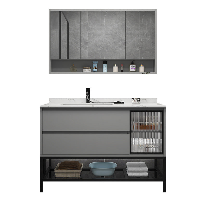 Modern Vanity Set Single Gray Rectangular Wall Mount Bath Vanity Vanity & Faucet & Mirror Cabinet https://res.litfad.com/site/img/item/2023/02/09/7476440/1200x1200.jpg Clearhalo 'Bathroom Remodel & Bathroom Fixtures' 'Bathroom Vanities' 'bathroom_vanities' 'Home Improvement' 'home_improvement' 'home_improvement_bathroom_vanities' 7476440