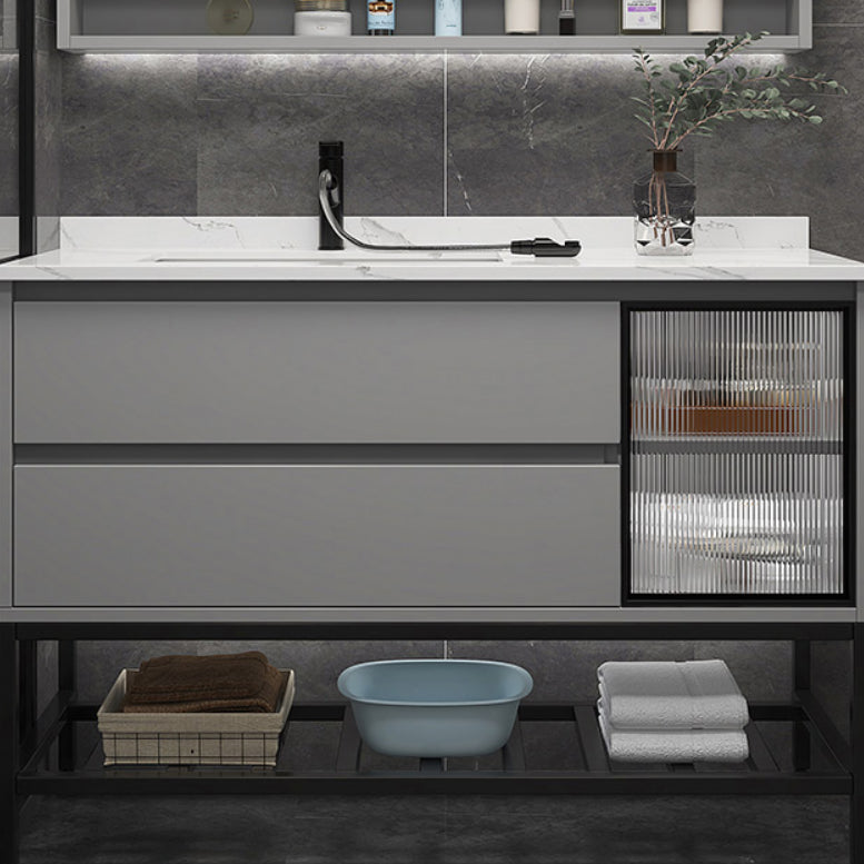 Modern Vanity Set Single Gray Rectangular Wall Mount Bath Vanity Clearhalo 'Bathroom Remodel & Bathroom Fixtures' 'Bathroom Vanities' 'bathroom_vanities' 'Home Improvement' 'home_improvement' 'home_improvement_bathroom_vanities' 7476445