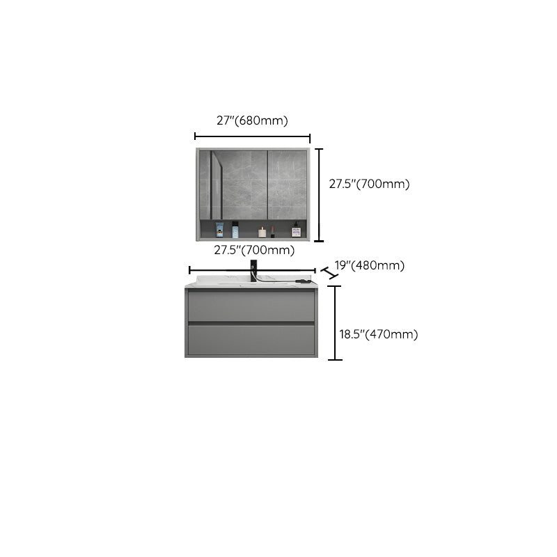 Modern Vanity Set Single Gray Rectangular Wall Mount Bath Vanity Clearhalo 'Bathroom Remodel & Bathroom Fixtures' 'Bathroom Vanities' 'bathroom_vanities' 'Home Improvement' 'home_improvement' 'home_improvement_bathroom_vanities' 7476452