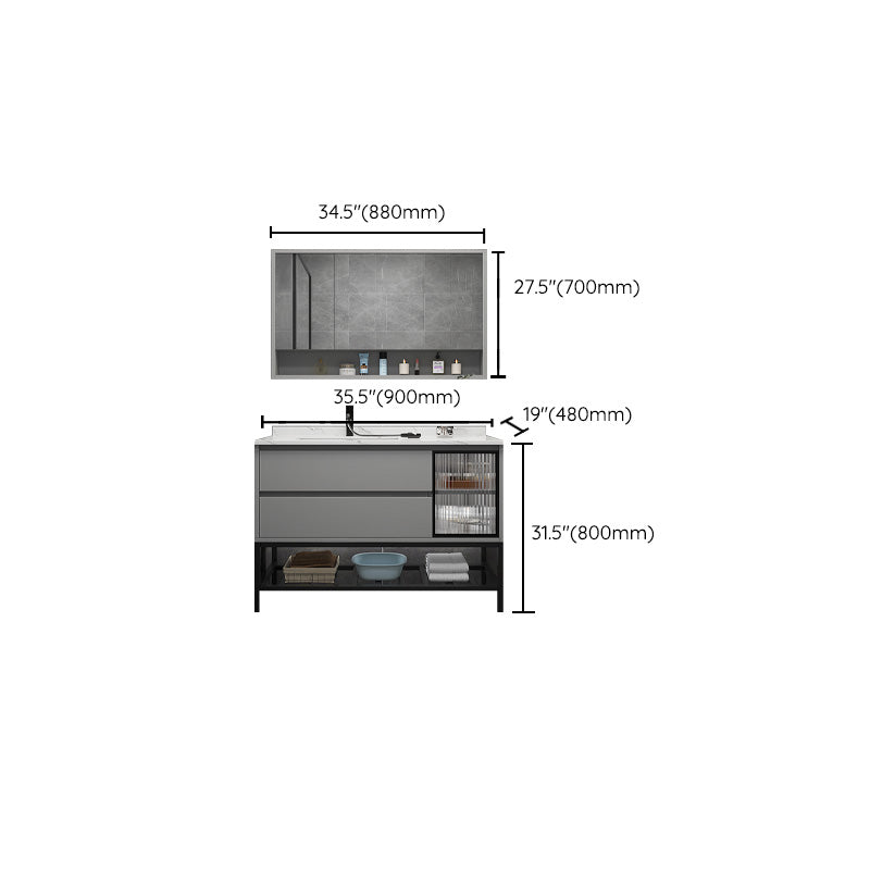 Modern Vanity Set Single Gray Rectangular Wall Mount Bath Vanity Clearhalo 'Bathroom Remodel & Bathroom Fixtures' 'Bathroom Vanities' 'bathroom_vanities' 'Home Improvement' 'home_improvement' 'home_improvement_bathroom_vanities' 7476460