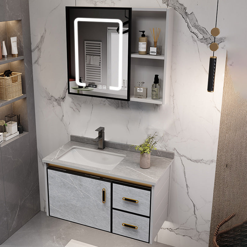 Metal Glam Sink Vanity Wall Mount Bathroom Vanity Set with Mirror Clearhalo 'Bathroom Remodel & Bathroom Fixtures' 'Bathroom Vanities' 'bathroom_vanities' 'Home Improvement' 'home_improvement' 'home_improvement_bathroom_vanities' 7476463