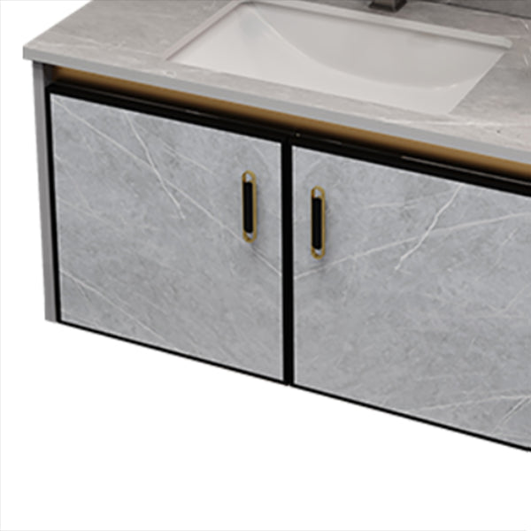 Metal Glam Sink Vanity Wall Mount Bathroom Vanity Set with Mirror Clearhalo 'Bathroom Remodel & Bathroom Fixtures' 'Bathroom Vanities' 'bathroom_vanities' 'Home Improvement' 'home_improvement' 'home_improvement_bathroom_vanities' 7476478