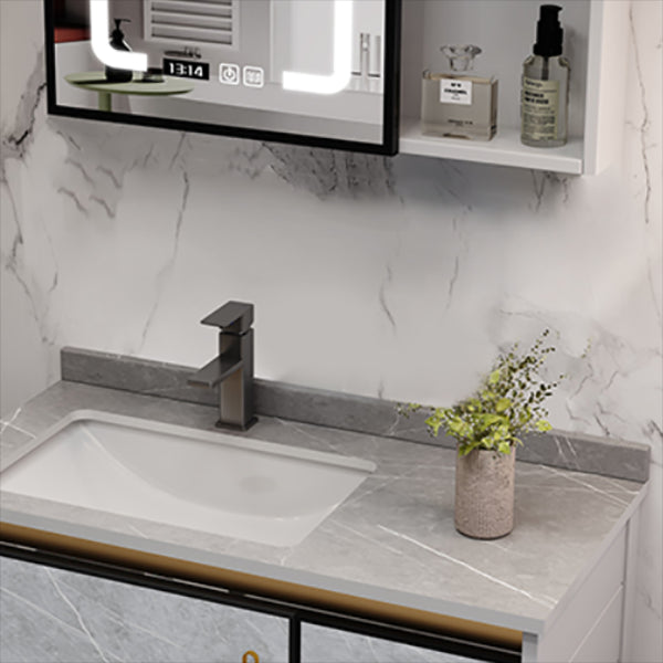 Metal Glam Sink Vanity Wall Mount Bathroom Vanity Set with Mirror Clearhalo 'Bathroom Remodel & Bathroom Fixtures' 'Bathroom Vanities' 'bathroom_vanities' 'Home Improvement' 'home_improvement' 'home_improvement_bathroom_vanities' 7476480