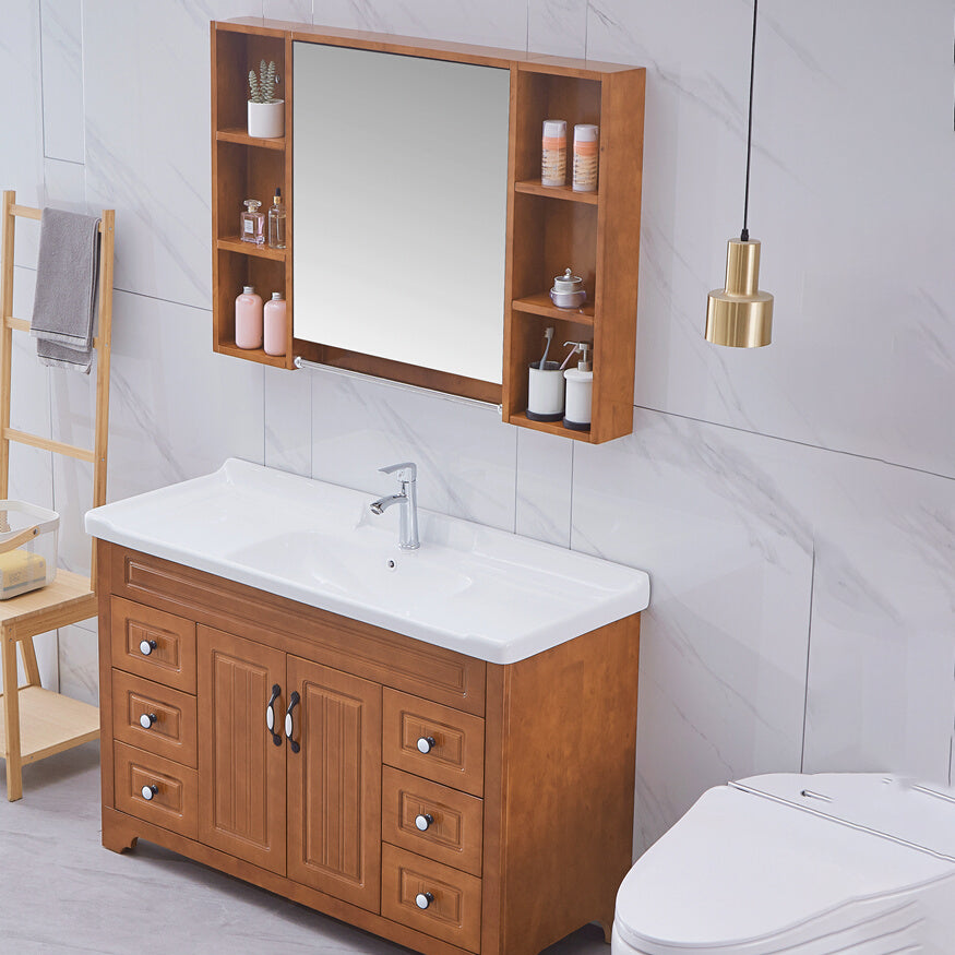 Wood Traditional Sink Vanity Freestanding Bathroom Vanity with Mirror Clearhalo 'Bathroom Remodel & Bathroom Fixtures' 'Bathroom Vanities' 'bathroom_vanities' 'Home Improvement' 'home_improvement' 'home_improvement_bathroom_vanities' 7476497