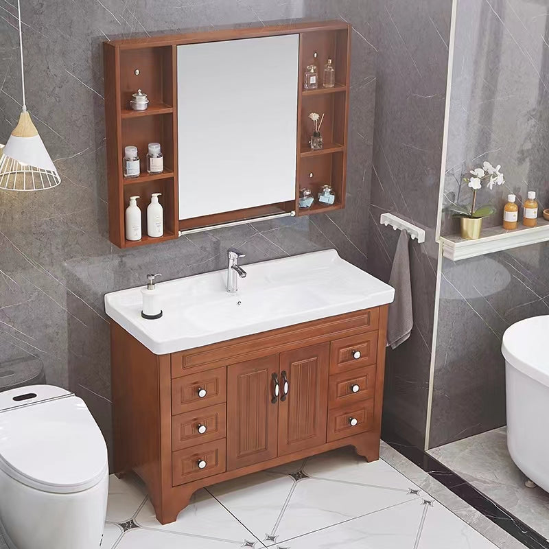 Wood Traditional Sink Vanity Freestanding Bathroom Vanity with Mirror Clearhalo 'Bathroom Remodel & Bathroom Fixtures' 'Bathroom Vanities' 'bathroom_vanities' 'Home Improvement' 'home_improvement' 'home_improvement_bathroom_vanities' 7476500
