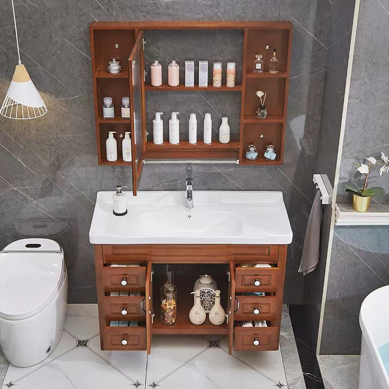 Wood Traditional Sink Vanity Freestanding Bathroom Vanity with Mirror Clearhalo 'Bathroom Remodel & Bathroom Fixtures' 'Bathroom Vanities' 'bathroom_vanities' 'Home Improvement' 'home_improvement' 'home_improvement_bathroom_vanities' 7476502