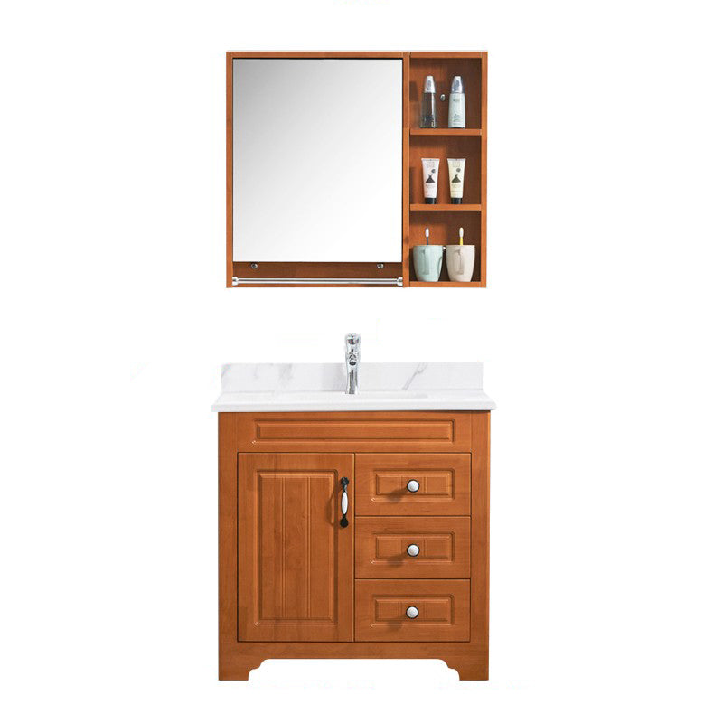 Wood Traditional Sink Vanity Freestanding Bathroom Vanity with Mirror Vanity & Faucet & Mirror Cabinet 32"L x 19"W x 31"H Stone Clearhalo 'Bathroom Remodel & Bathroom Fixtures' 'Bathroom Vanities' 'bathroom_vanities' 'Home Improvement' 'home_improvement' 'home_improvement_bathroom_vanities' 7476503