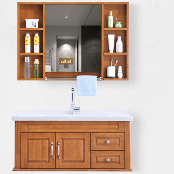 Wood Traditional Sink Vanity Freestanding Bathroom Vanity with Mirror Clearhalo 'Bathroom Remodel & Bathroom Fixtures' 'Bathroom Vanities' 'bathroom_vanities' 'Home Improvement' 'home_improvement' 'home_improvement_bathroom_vanities' 7476504