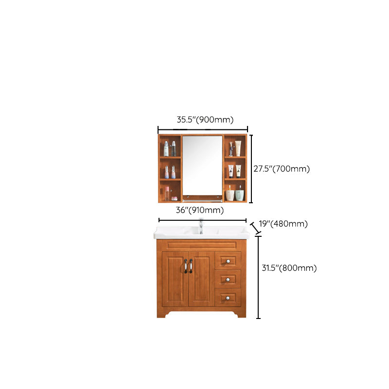 Wood Traditional Sink Vanity Freestanding Bathroom Vanity with Mirror Clearhalo 'Bathroom Remodel & Bathroom Fixtures' 'Bathroom Vanities' 'bathroom_vanities' 'Home Improvement' 'home_improvement' 'home_improvement_bathroom_vanities' 7476524