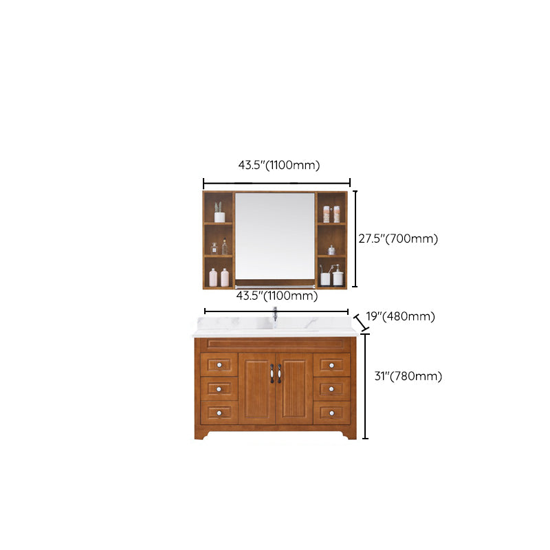 Wood Traditional Sink Vanity Freestanding Bathroom Vanity with Mirror Clearhalo 'Bathroom Remodel & Bathroom Fixtures' 'Bathroom Vanities' 'bathroom_vanities' 'Home Improvement' 'home_improvement' 'home_improvement_bathroom_vanities' 7476527