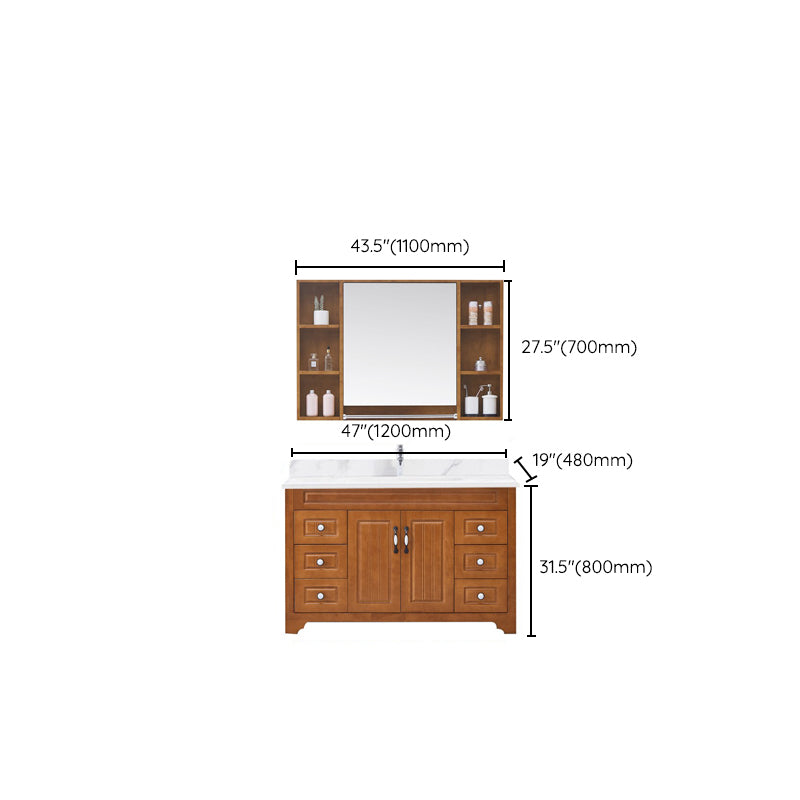 Wood Traditional Sink Vanity Freestanding Bathroom Vanity with Mirror Clearhalo 'Bathroom Remodel & Bathroom Fixtures' 'Bathroom Vanities' 'bathroom_vanities' 'Home Improvement' 'home_improvement' 'home_improvement_bathroom_vanities' 7476529