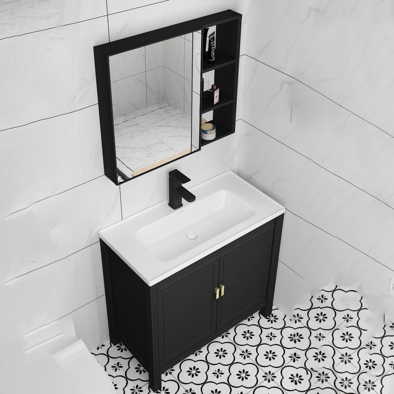 Metal Modern Sink Vanity Freestanding Faucet Included Bathroom Vanity Clearhalo 'Bathroom Remodel & Bathroom Fixtures' 'Bathroom Vanities' 'bathroom_vanities' 'Home Improvement' 'home_improvement' 'home_improvement_bathroom_vanities' 7476534