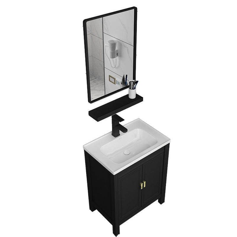 Metal Modern Sink Vanity Freestanding Faucet Included Bathroom Vanity Vanity & Faucet & Square Mirror 24"L x 16"W x 31"H Clearhalo 'Bathroom Remodel & Bathroom Fixtures' 'Bathroom Vanities' 'bathroom_vanities' 'Home Improvement' 'home_improvement' 'home_improvement_bathroom_vanities' 7476535