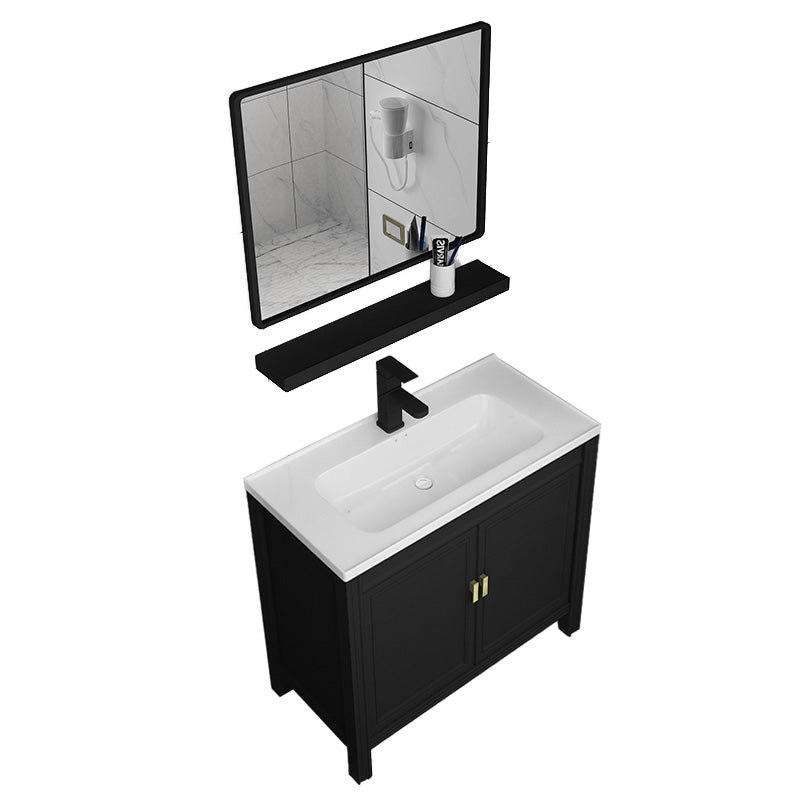 Metal Modern Sink Vanity Freestanding Faucet Included Bathroom Vanity Vanity & Faucet & Square Mirror 32"L x 16"W x 31"H Clearhalo 'Bathroom Remodel & Bathroom Fixtures' 'Bathroom Vanities' 'bathroom_vanities' 'Home Improvement' 'home_improvement' 'home_improvement_bathroom_vanities' 7476548