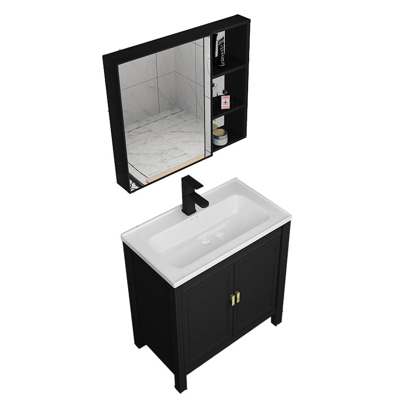 Metal Modern Sink Vanity Freestanding Faucet Included Bathroom Vanity Vanity & Faucet & Mirror Cabinet 28"L x 16"W x 31"H Clearhalo 'Bathroom Remodel & Bathroom Fixtures' 'Bathroom Vanities' 'bathroom_vanities' 'Home Improvement' 'home_improvement' 'home_improvement_bathroom_vanities' 7476551